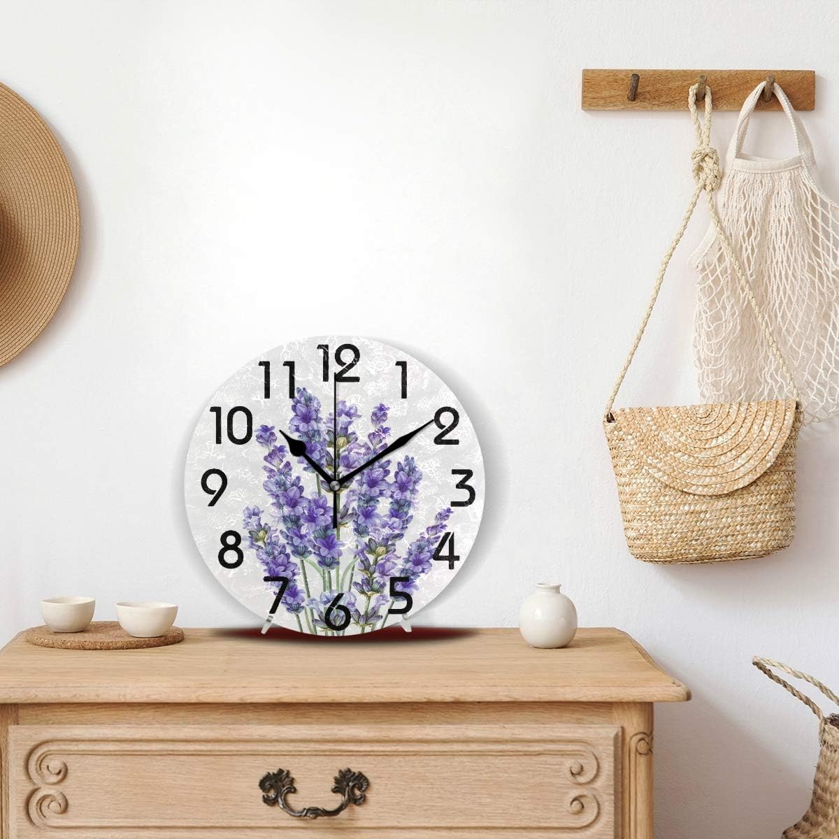 LumiWood - Wooden wall clock with lavender accents 