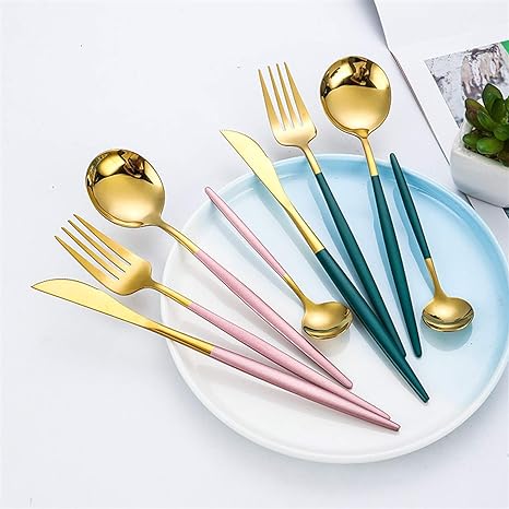 Luxury Stainless Steel 24-Piece Gold-Silver Cutlery Set 