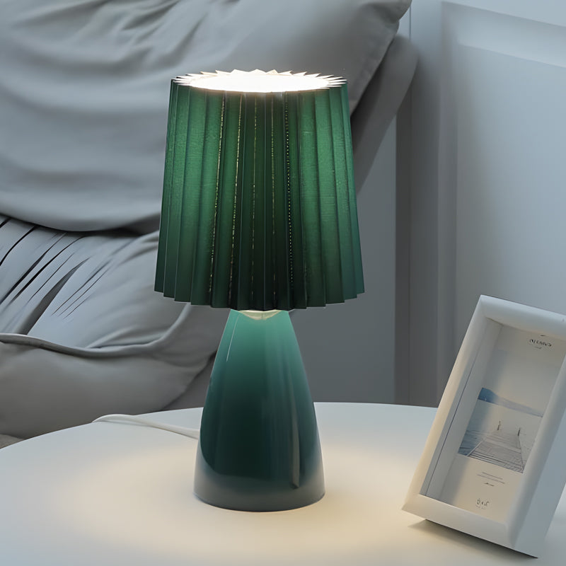 12'' Pleated Fabrics - Table Lamp with Glass Base and USB, Dimmable with 1 Light Point