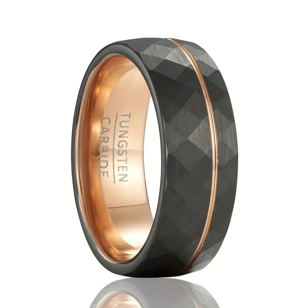 BagueElegante - Black Tungsten Ring with Pink Slot