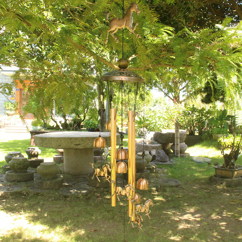 Retro Wind Chime with Horse in Bronze