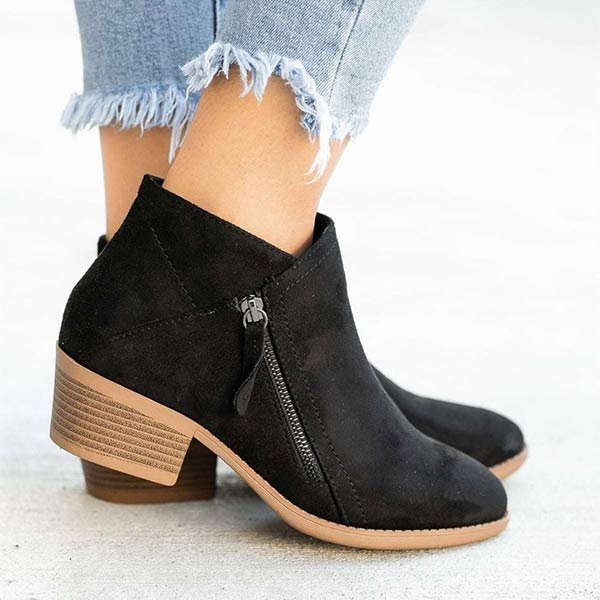 Celeste -Comfortable mid-high suede boots with zipper and small heel