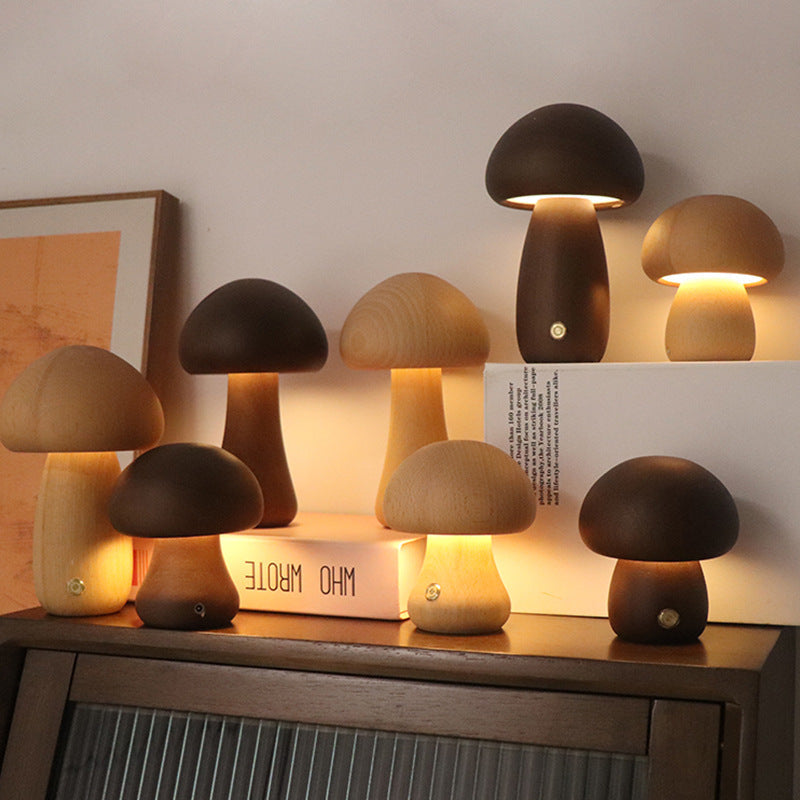 LUMONIGHT | Wooden Mushroom LED Night Light with Touch Switch | Atmospheric Lighting | Child Friendly 