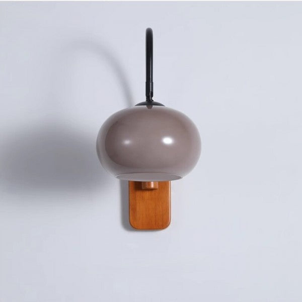 Orbite - Wall Lamp in Khaki Glass with Wooden Accent