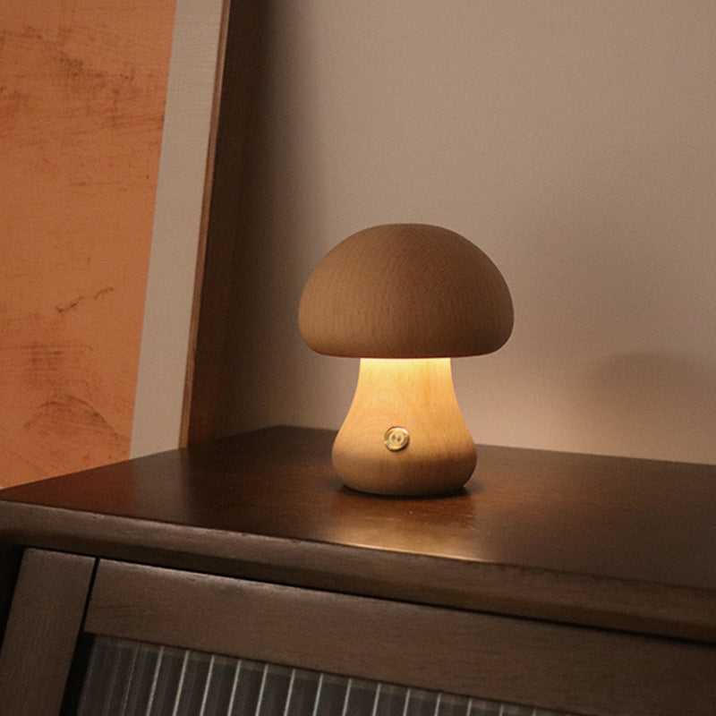 LUMONIGHT | Wooden Mushroom LED Night Light with Touch Switch | Atmospheric Lighting | Child Friendly 