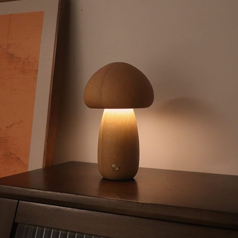 LUMONIGHT | Wooden Mushroom LED Night Light with Touch Switch | Atmospheric Lighting | Child Friendly 