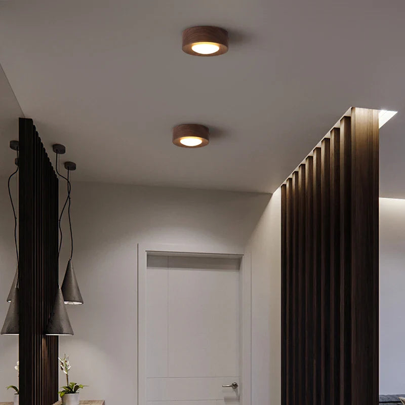 WoodenGlow - Walnut Ceiling Lamp with LED Spotlight