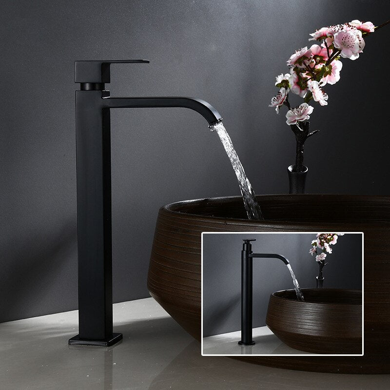 Black Cold Water Single Tap for Washbasin Mounting 