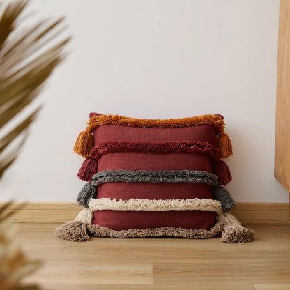 BohoTassel - Woven Striped Cushion Cover for Living Room 