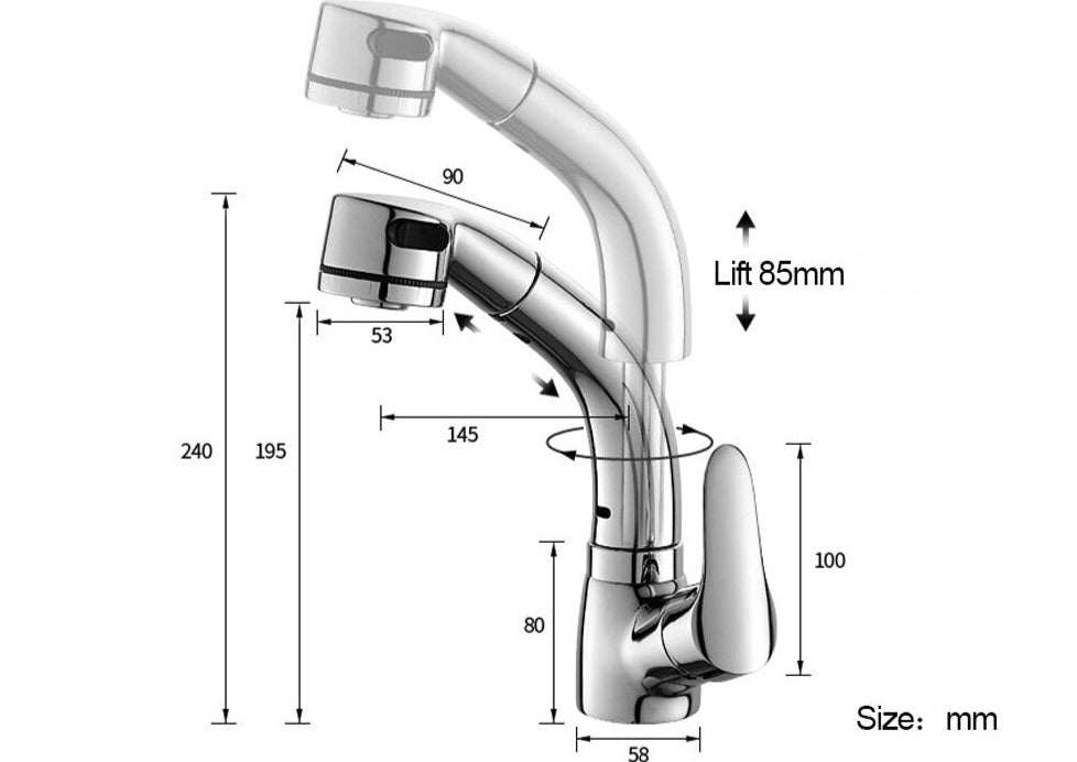 Bathroom Extendable Lift Brass Mixer Tap Faucet 