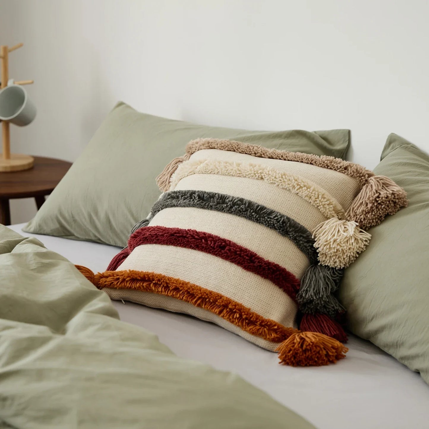 BohoTassel - Woven Striped Cushion Cover for Living Room 