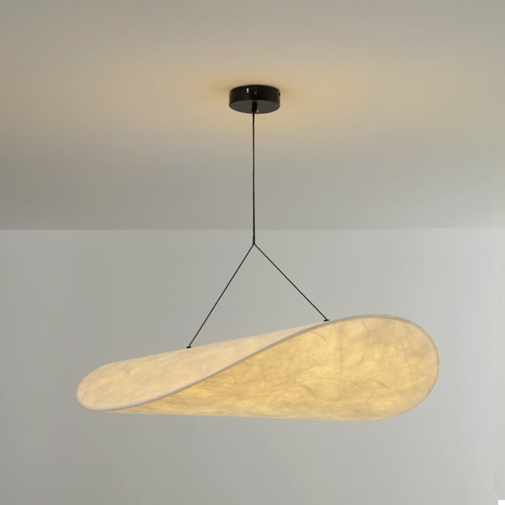 Renée Modern LED Pendant Lamp of Metal and Artificial Silk in White for Sleeping