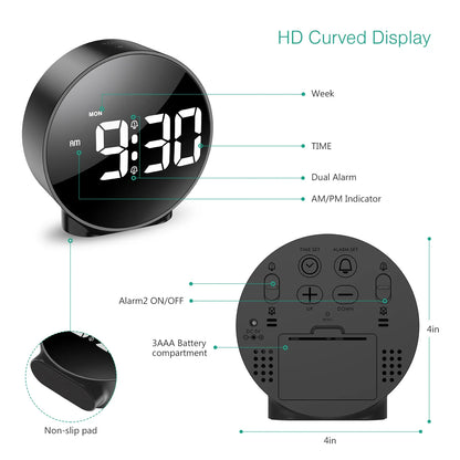 GlowTime - Compact LED Digital Alarm Clock with USB Connection