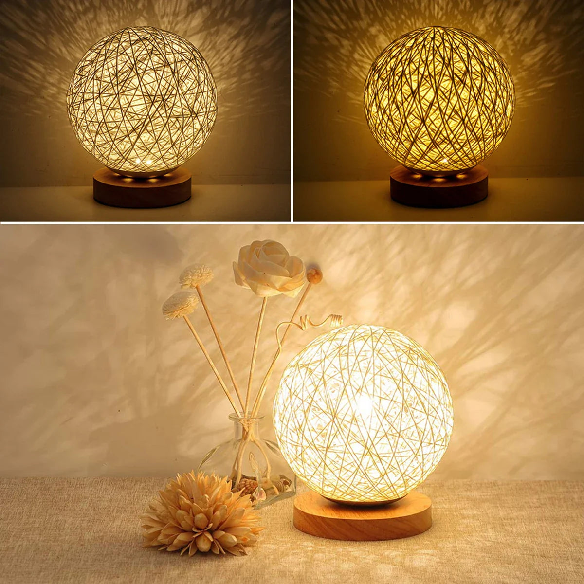 WovenGlow - Rattan Ball Table Lamp