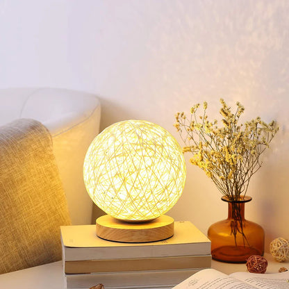 WovenGlow - Rattan Ball Table Lamp