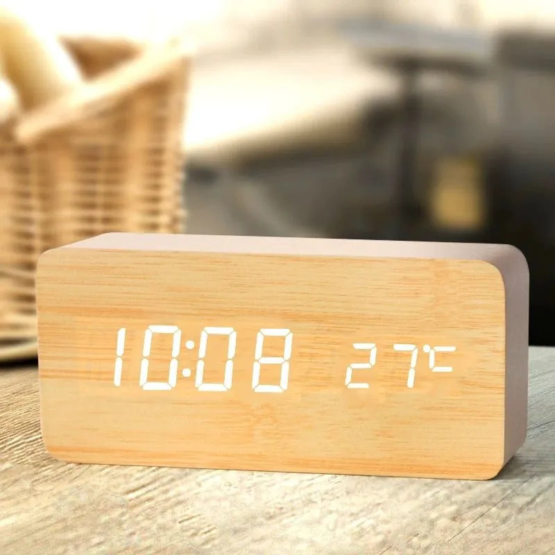 WoodTime – Digital Wooden Alarm Clock with LED Display