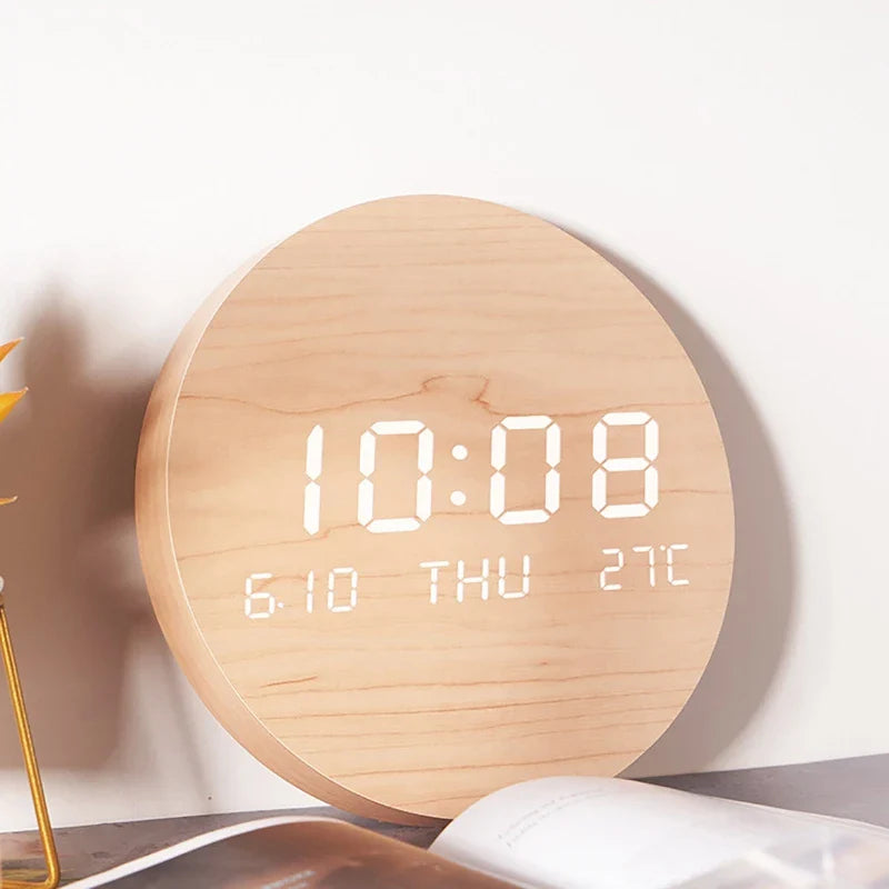 EcoChime – Wooden Desk Clock with Alarm and LED Display