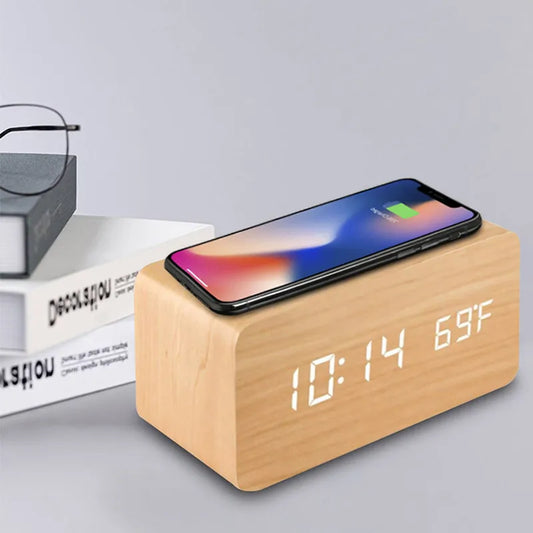 EcoTime – LED Wooden Alarm Clock with Temperature Display