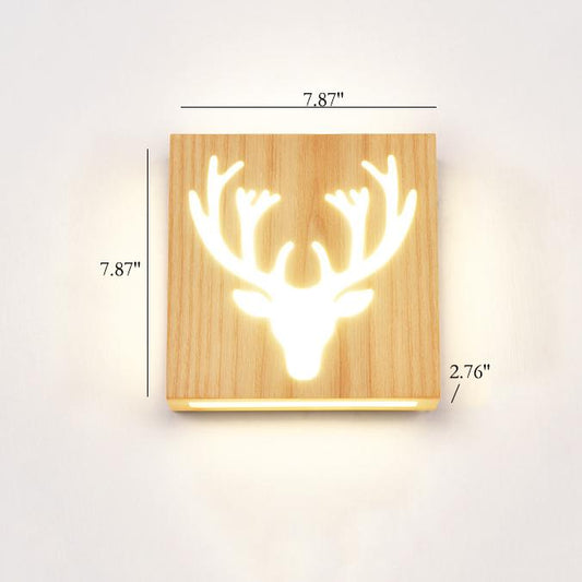 NatuurGlow - Modern LED wall lamp made of solid wood with Happy Tree and antler motif 