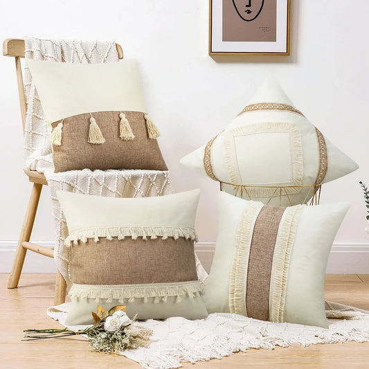 GeoBoho - Beige Cushion Cover with Geometric Pattern for Hu decoration