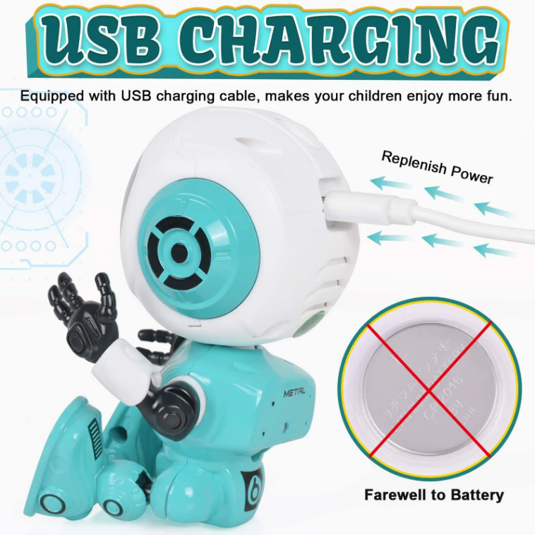 Talking Robot for Kids - USB Rechargeable, LED Eyes, Cellphone &amp; Pen Holder - Toys 