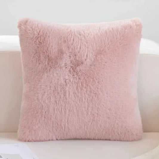 PlushWarmth - Rabbit Fur Cushion Cover for Home Decor 