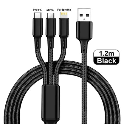 3-in-1 USB Kabel Type C – Universele Oplaad- en Gegevenskabel