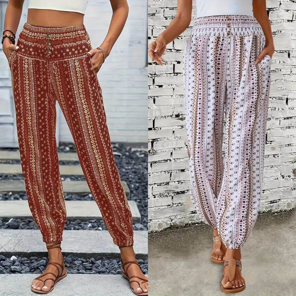 BohoBries | High-Waist Printed Trousers