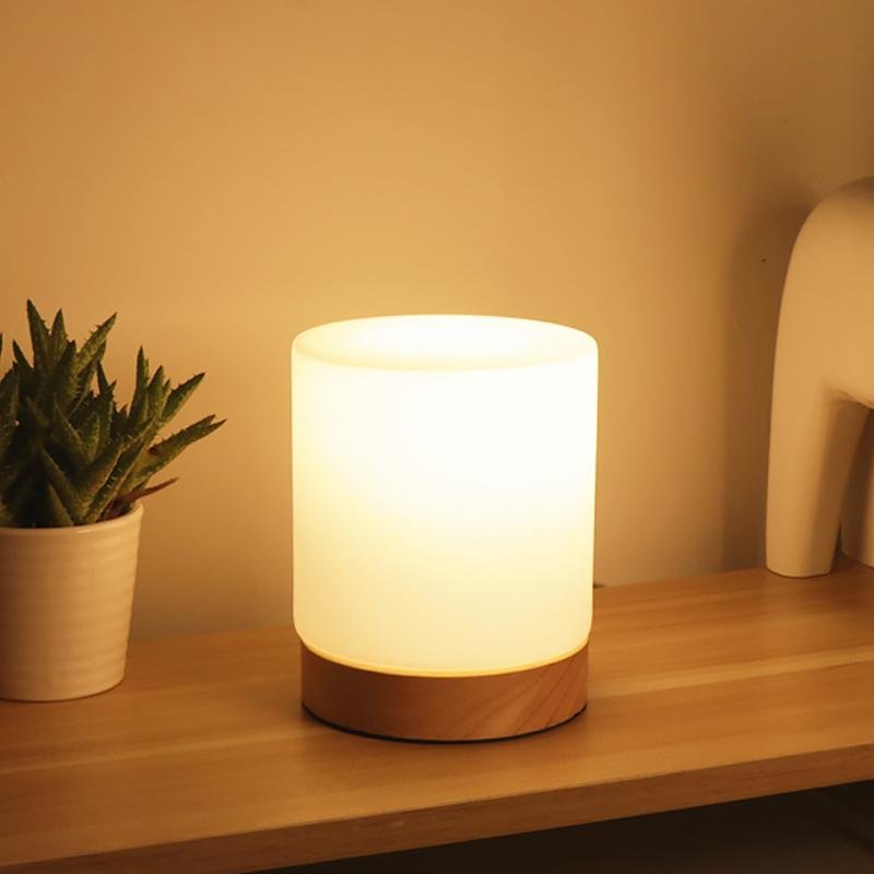 LumiGlow - Mini Glass Cylinder Table Lamps with Touch-Open Function for 360-Degree Lighting for Reading and Nighttime 