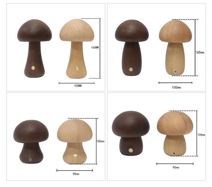 LUMONIGHT | Wooden Mushroom LED Night Light with Touch Switch | Atmospheric Lighting | Child Friendly 