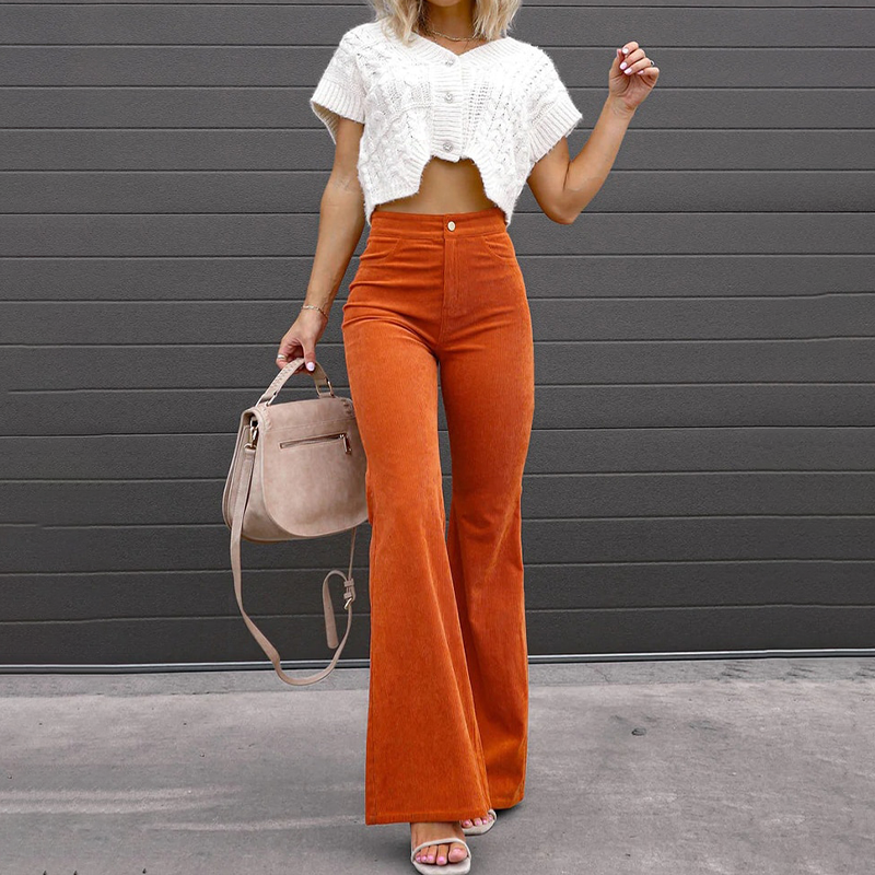 Elegance Spice - Flared Pants eco corduroy high waist 