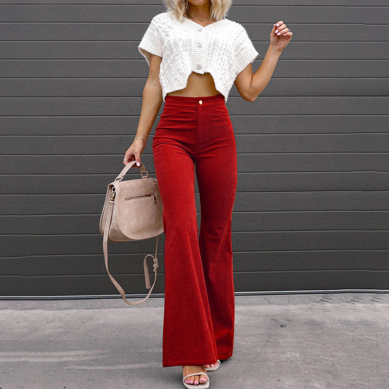 Elegance Spice - Flared Pants eco corduroy high waist 