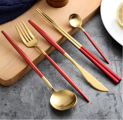 Luxury Stainless Steel 24-Piece Gold-Silver Cutlery Set 