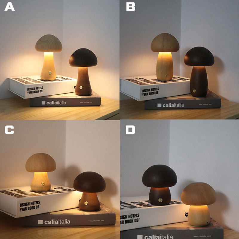 LUMONIGHT | Wooden Mushroom LED Night Light with Touch Switch | Atmospheric Lighting | Child Friendly 