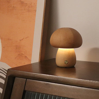 LUMONIGHT | Wooden Mushroom LED Night Light with Touch Switch | Atmospheric Lighting | Child Friendly 