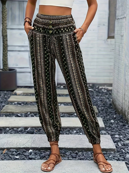 BohoBries | High-Waist Printed Trousers