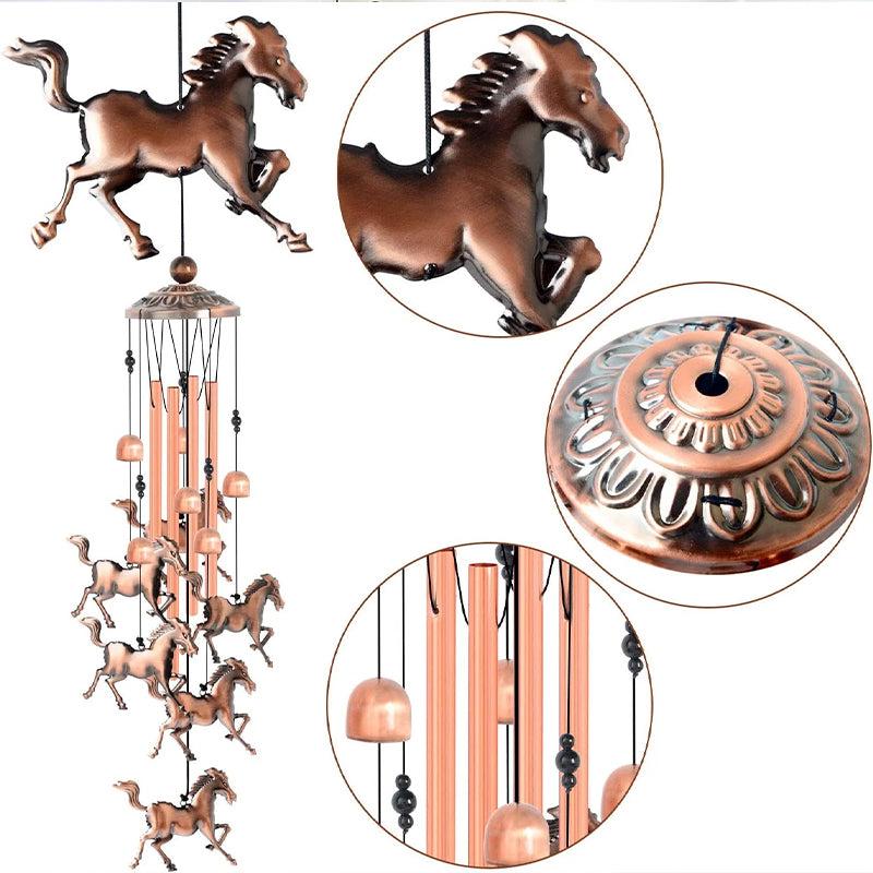 Retro Wind Chime with Horse in Bronze