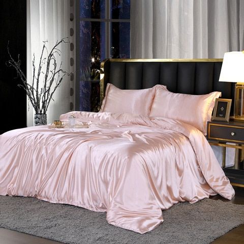 Luxury Silk Bedding Set - 4 Pieces (1 Flat Sheet + 1 Duvet Cover + 2 Pillowcases) 