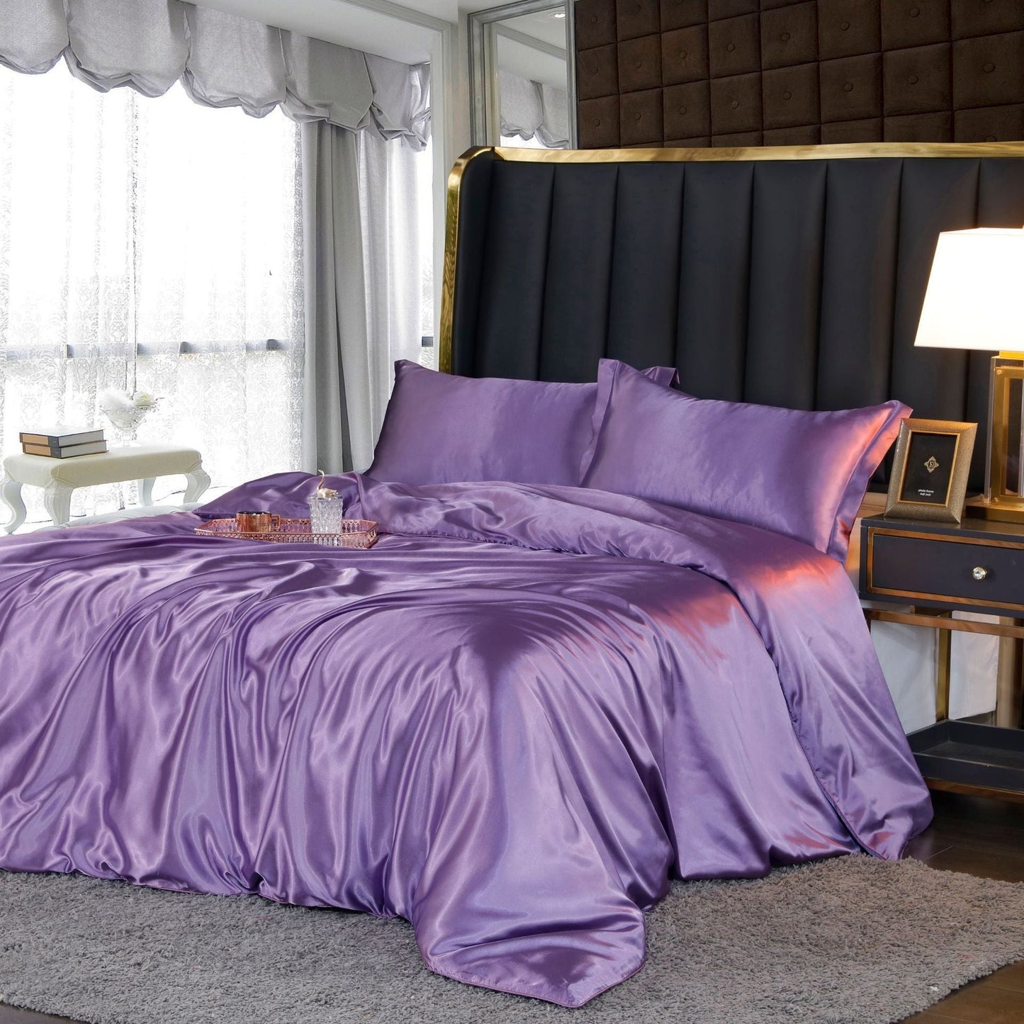 Luxury Silk Bedding Set - 4 Pieces (1 Flat Sheet + 1 Duvet Cover + 2 Pillowcases) 