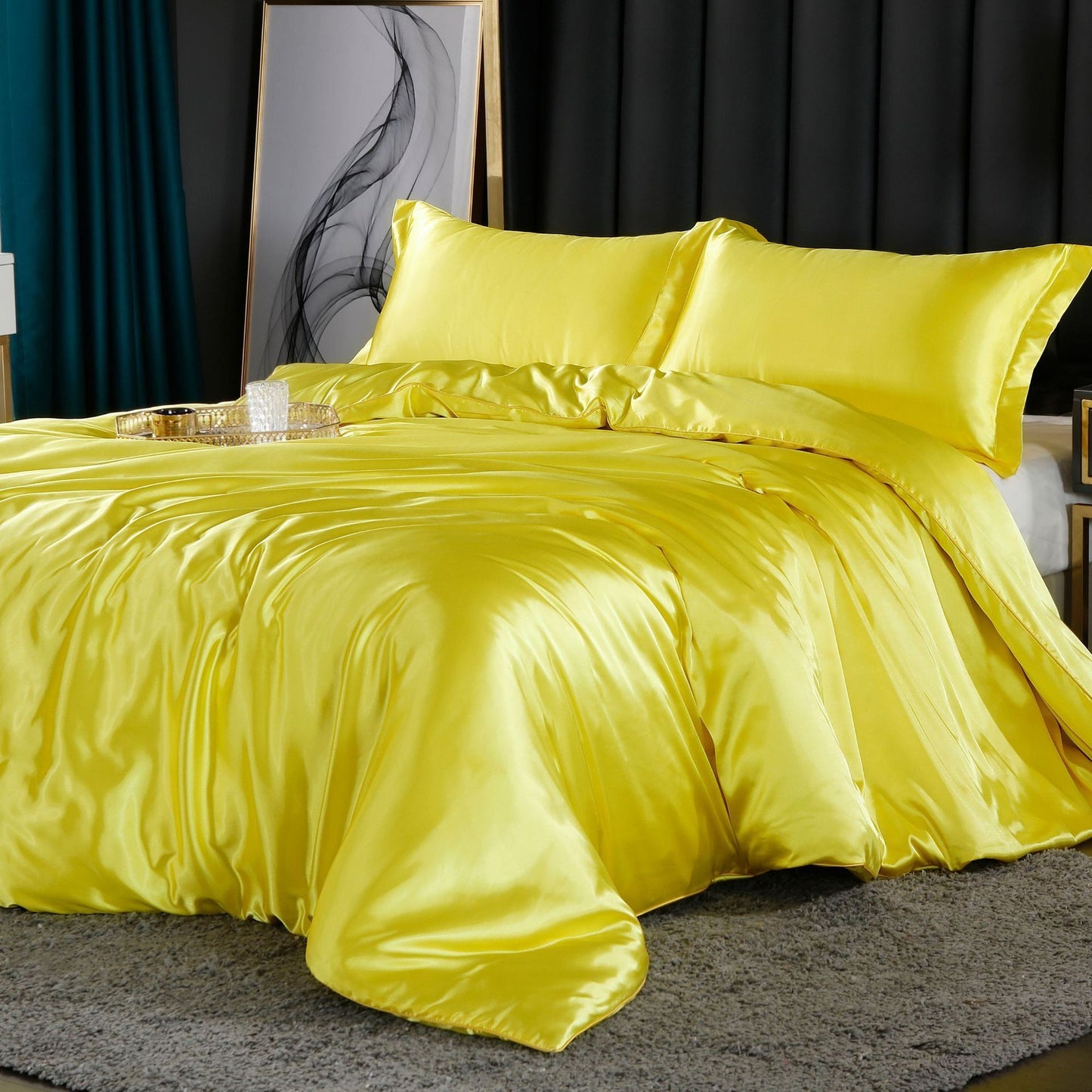 Luxury Silk Bedding Set - 4 Pieces (1 Flat Sheet + 1 Duvet Cover + 2 Pillowcases) 