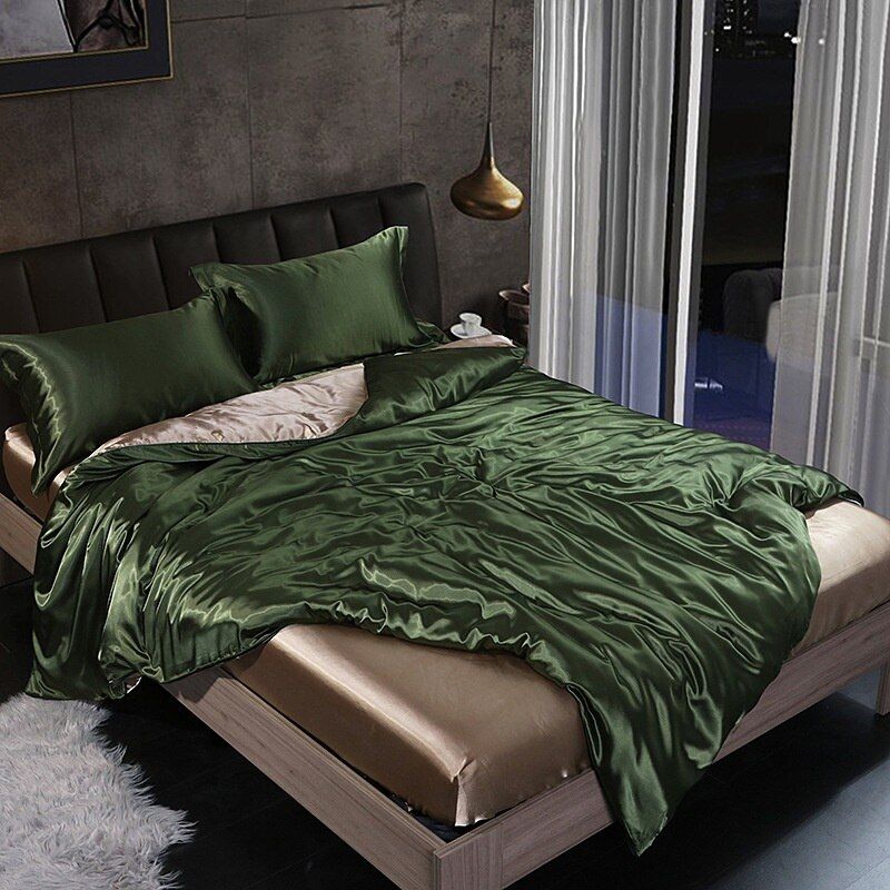 Luxury Silk Bedding Set - 4 Pieces (1 Flat Sheet + 1 Duvet Cover + 2 Pillowcases) 