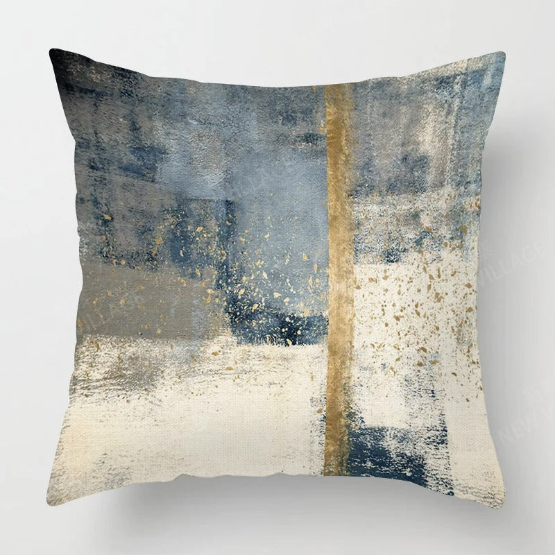 Tricolor Linen Cushion Cover – Blue, Gray and White 