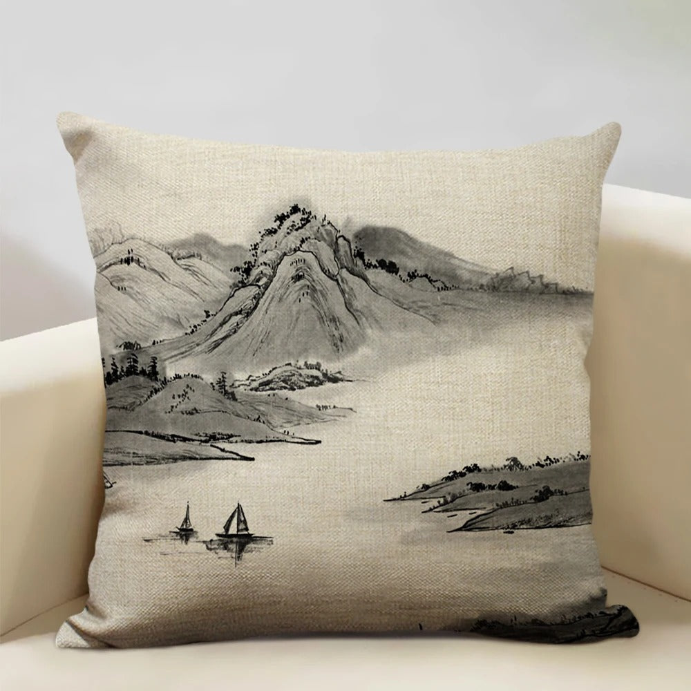 Japanse Mount Fuji Kussenhoes – Retro Ukiyo-e Kunst voor Uw Huis