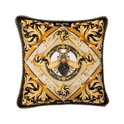 Retro Gold Cushion Cover – Luxury European Art Style with Bee Print