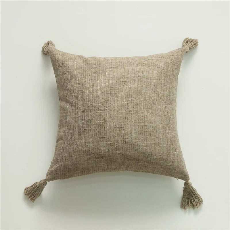 Linen Cushion Cover with Tassels – For Sofa and Bedroom