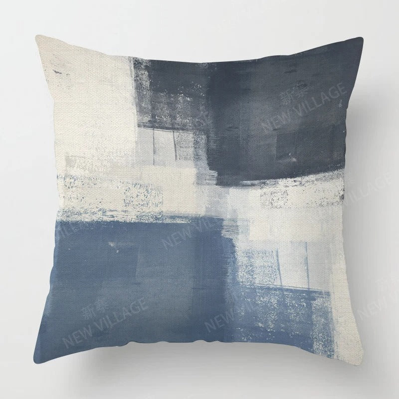 Tricolor Linen Cushion Cover – Blue, Gray and White 