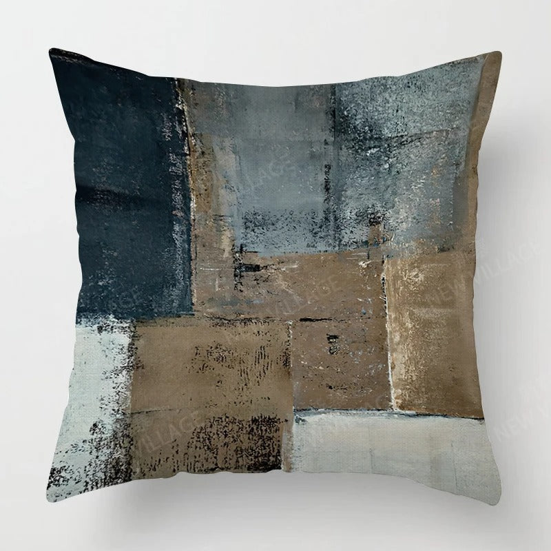 Tricolor Linen Cushion Cover – Blue, Gray and White 