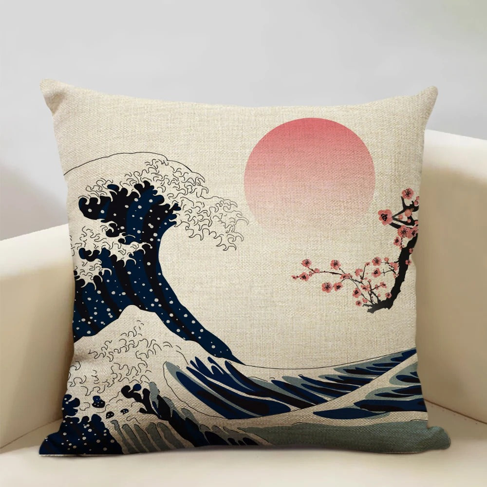 Japanse Mount Fuji Kussenhoes – Retro Ukiyo-e Kunst voor Uw Huis