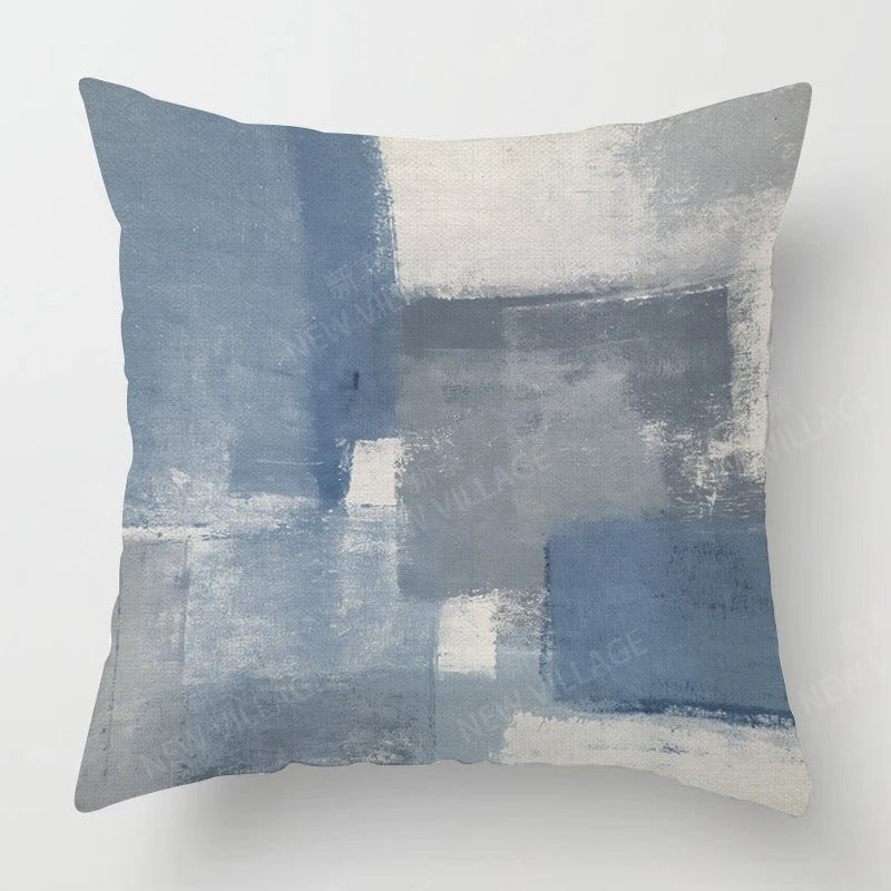 Tricolor Linen Cushion Cover – Blue, Gray and White 