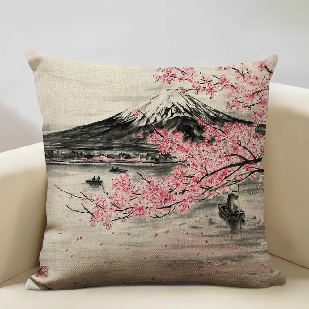 Japanese Mount Fuji Cushion Cover – Retro Ukiyo-e Art for Your Home